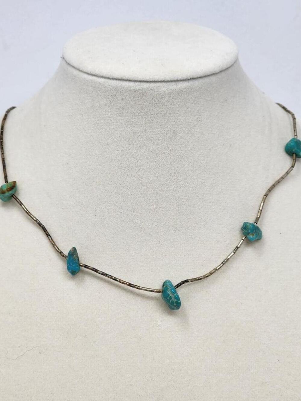 Vintage Sterling Silver Genuine Turquoise Necklace